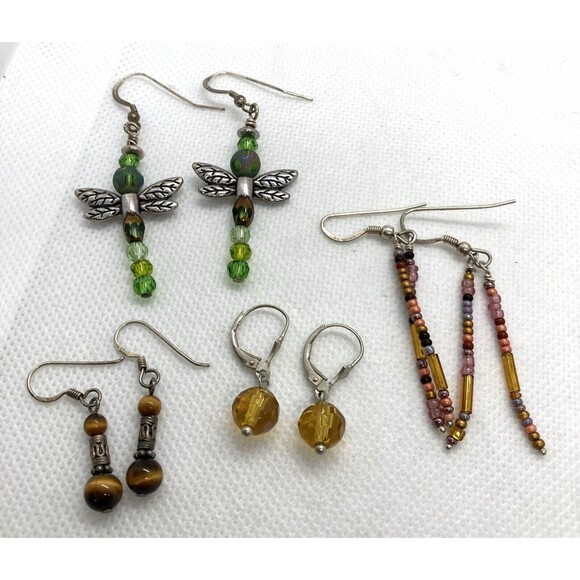 Vintage Lot of 4 Pairs Beaded Dangle Drop Earrings Sterling 925 Silver 11g - Picture 2 of 7